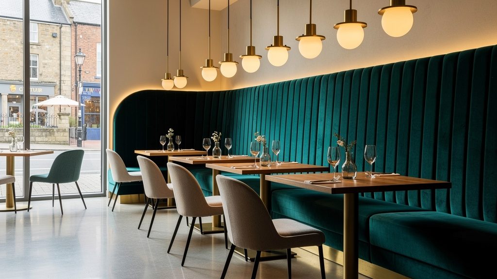 Custom banquette seating in modern restaurant interior