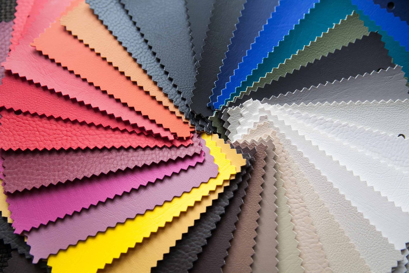 A fan of coloured leather swatches